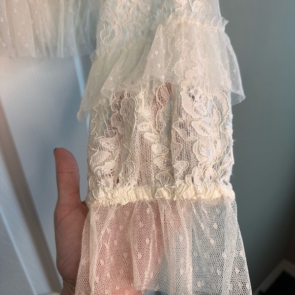 Forever That Girl Anthropologie Elegant White Lace Ruffle Top - Picture 5 of 7